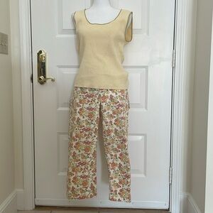 Loft Two Piece Yellow Sweater Top & Floral Capris Set. 14Petite